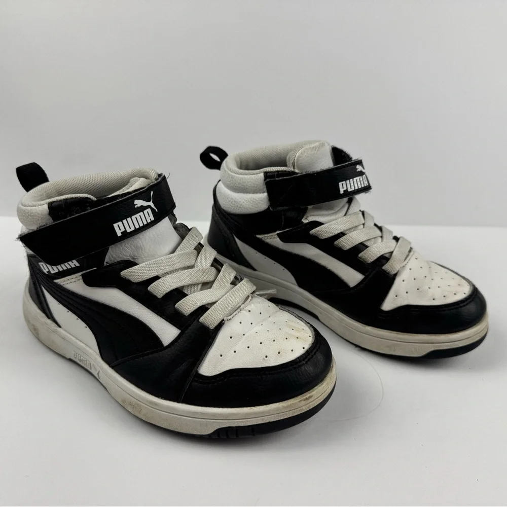 Puma Kids Black and White High-Top Rebound V6 sneakers size 11.5
